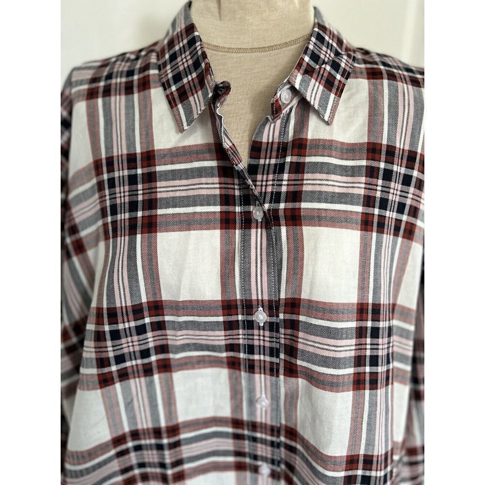 BARBOUR Bethwin Long Sleeve Button Up Shirt White Cloud Check Plaid Women Sz 14 - Picture 3 of 14